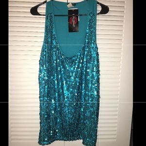 3x Teal blue sequined Tank