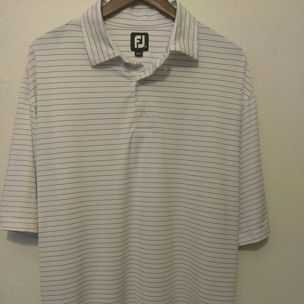 FootJoy Mens XL White Blue Striped Golf Polo Shirt