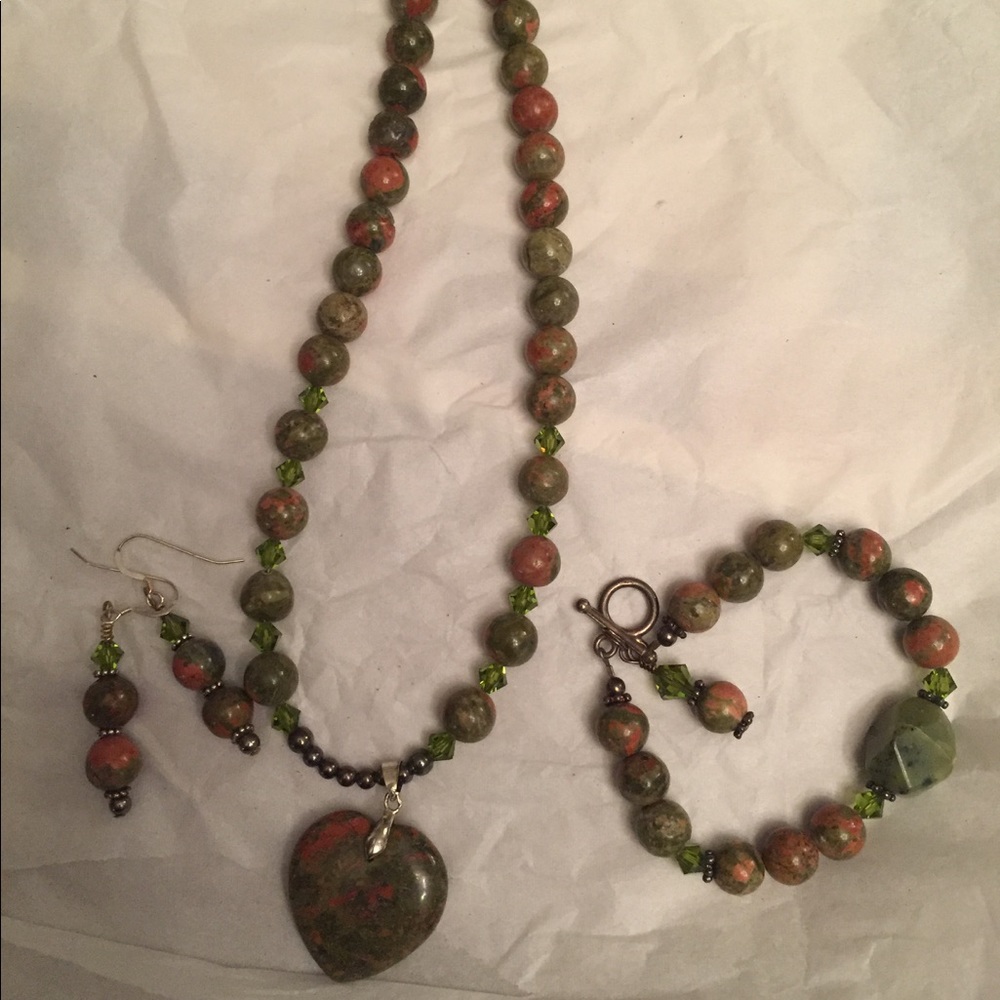 Gemstone & sterling silver Jasper & Jade Necklace