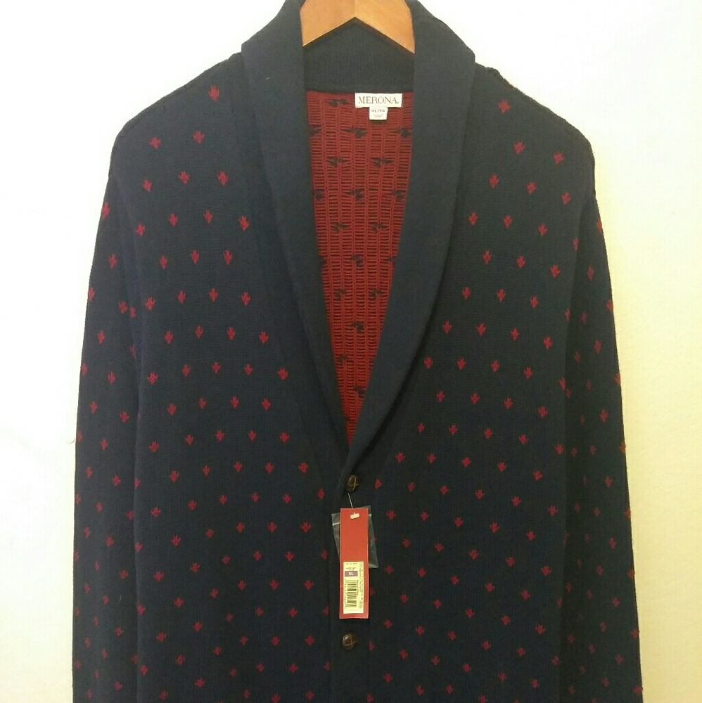 Merona New Men Size XL Blue & Red Cardigan Sweater