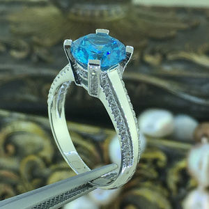 Custome Design 2.0 CT Swiss Blue Topaz Silver Ring
