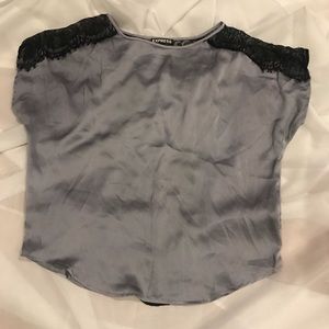 Express grey silky top with lace inset