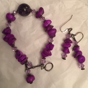 Howlite amethyst 925 silver with swarovski set