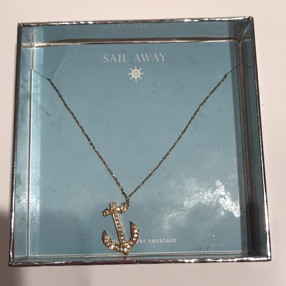 Sail Away Gold CZ Anchor Necklace