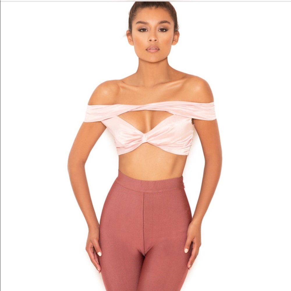 Blush satin off shoulder bralet