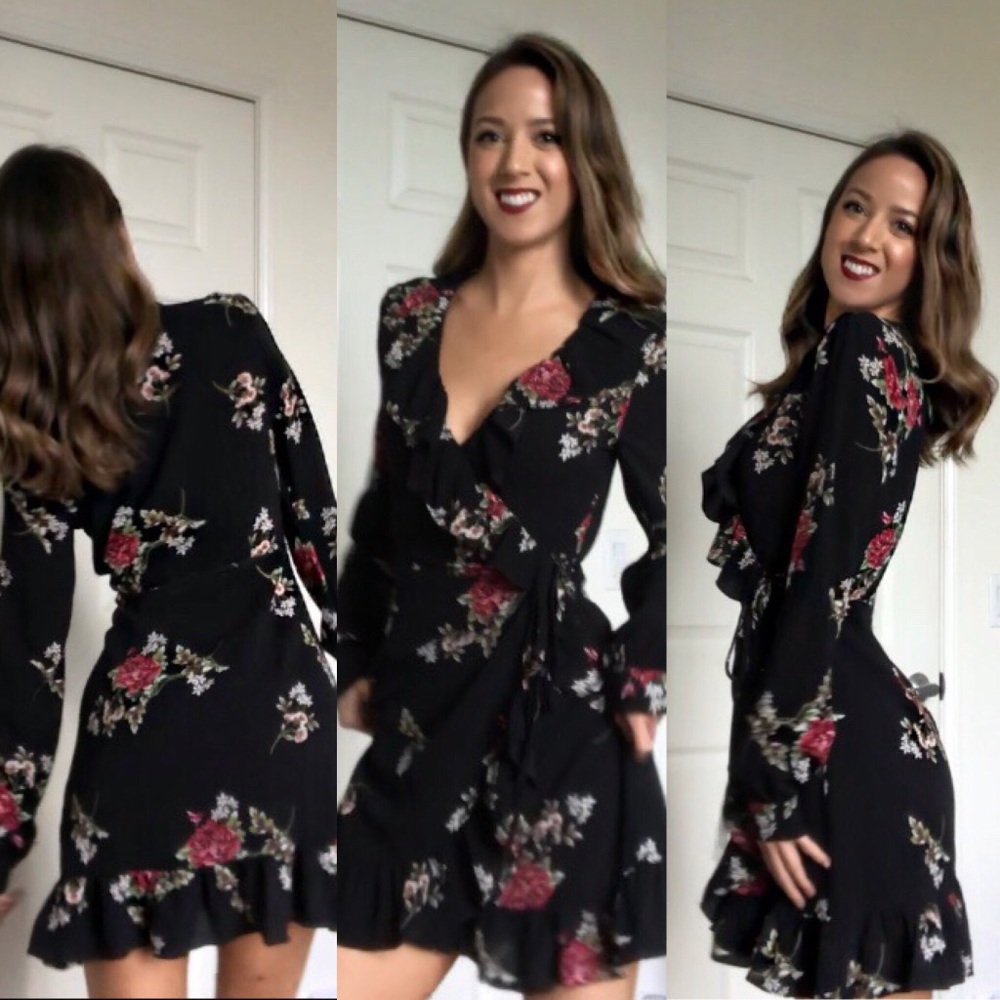 Black Rose Wrap Dress (Tea Dress)