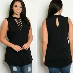 Black Lace Up Blouse 3X
