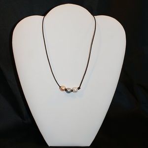 Tricolor Pearls on Brown Leather