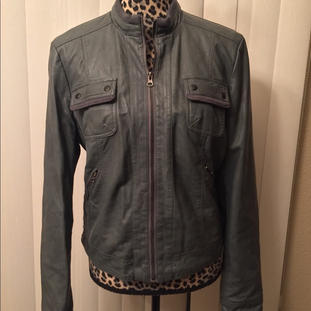 Dark Gray Faux Leather Motorcycle Jacket Size XL