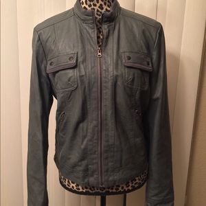 Dark Gray Faux Leather Motorcycle Jacket Size XL