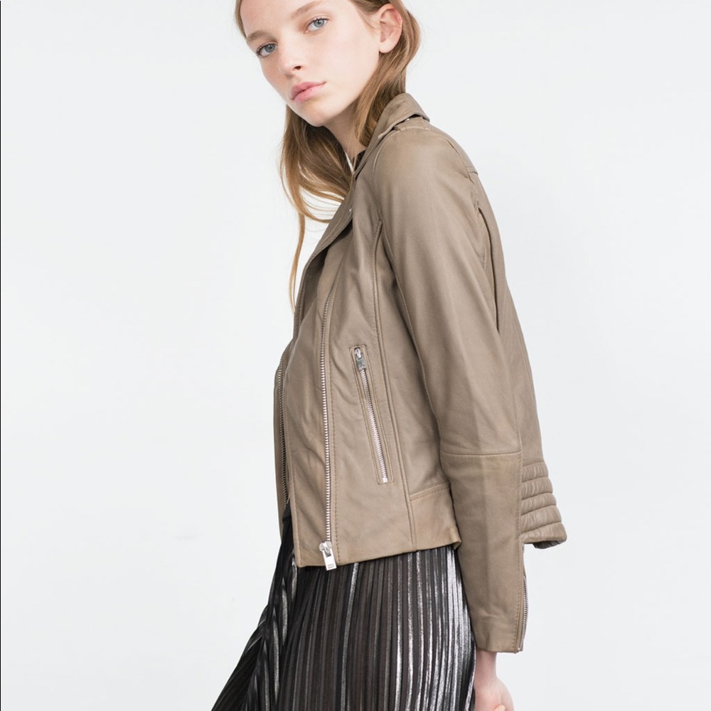 Zara taupe leather jacket - Picture 2 of 7