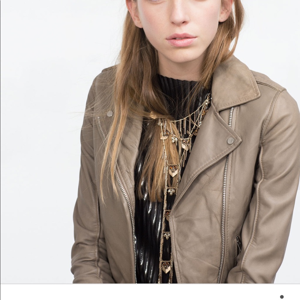 Zara taupe leather jacket - Picture 3 of 7