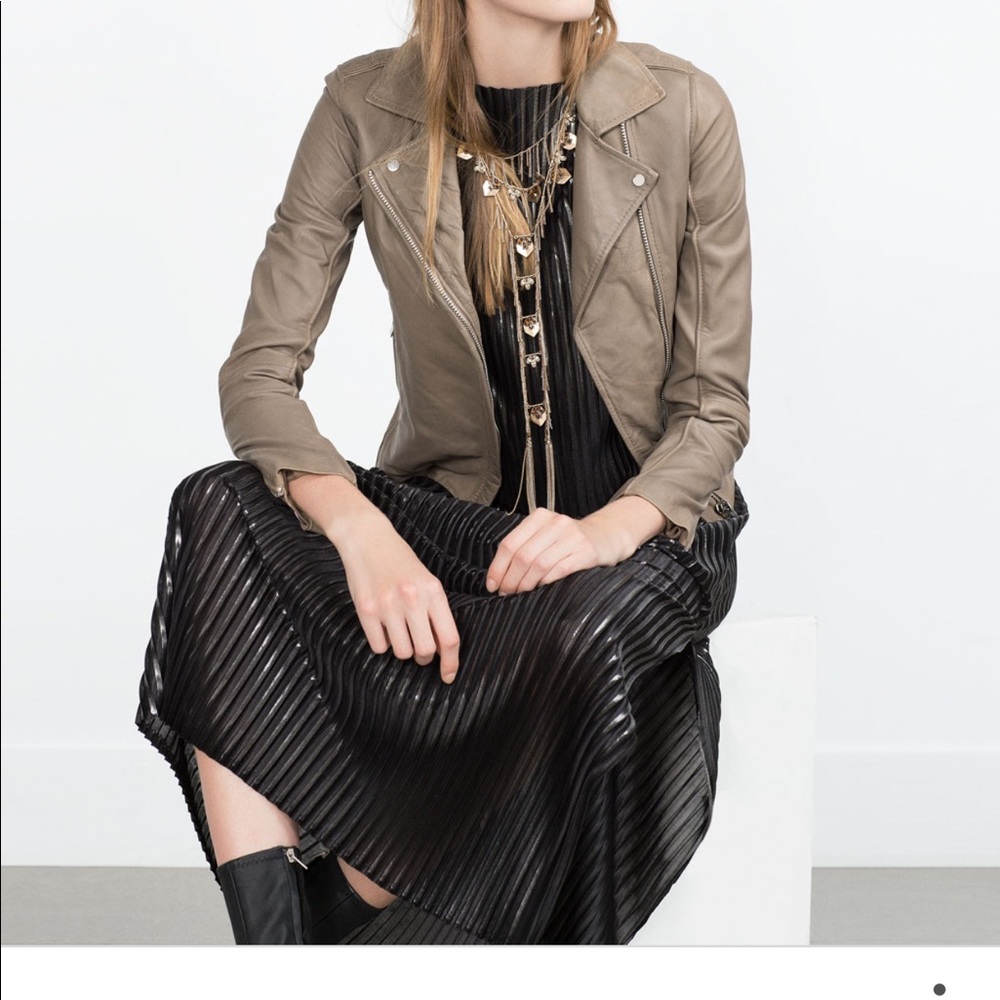 Zara taupe leather jacket - Picture 4 of 7
