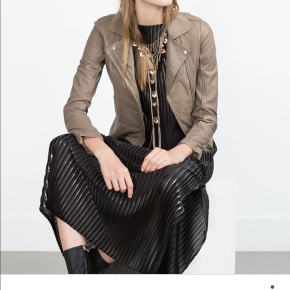 Zara taupe leather jacket - Picture 4 of 7