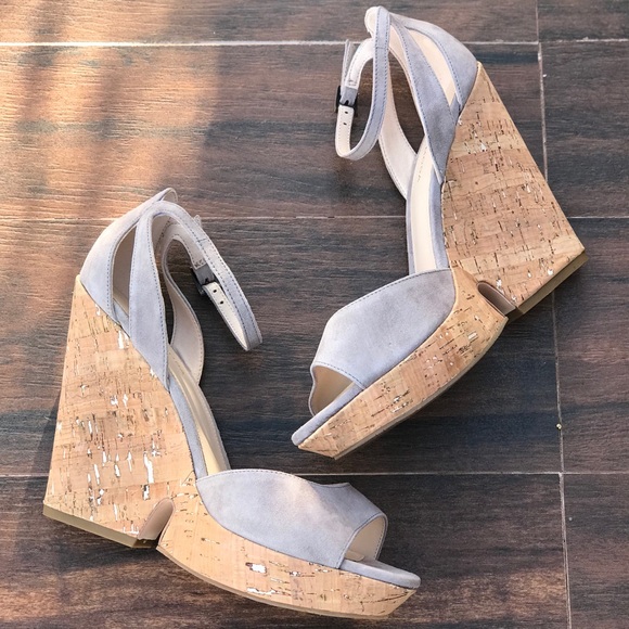 Taupe Peep Toe Chic Cork Platform Wedge Sandal - Picture 6 of 7