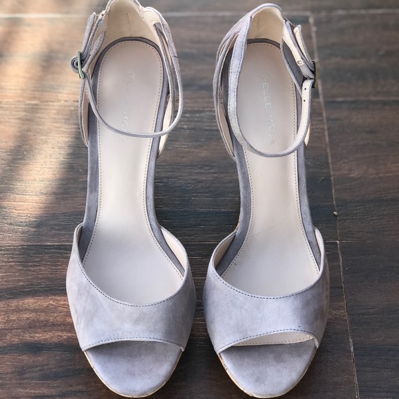 Taupe Peep Toe Chic Cork Platform Wedge Sandal - Picture 5 of 7