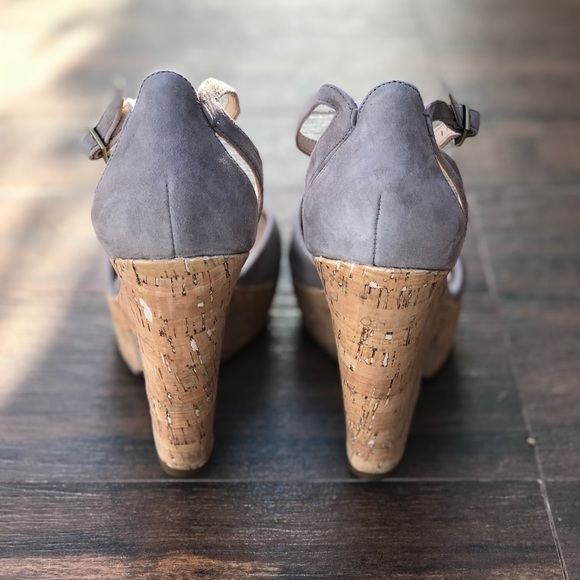 Taupe Peep Toe Chic Cork Platform Wedge Sandal - Picture 7 of 7