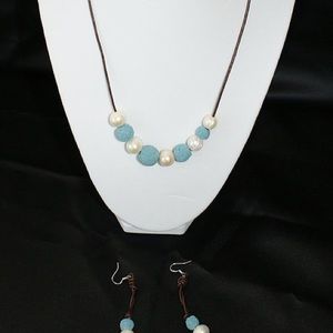 Azure Pumice Stone and Pearl Necklace