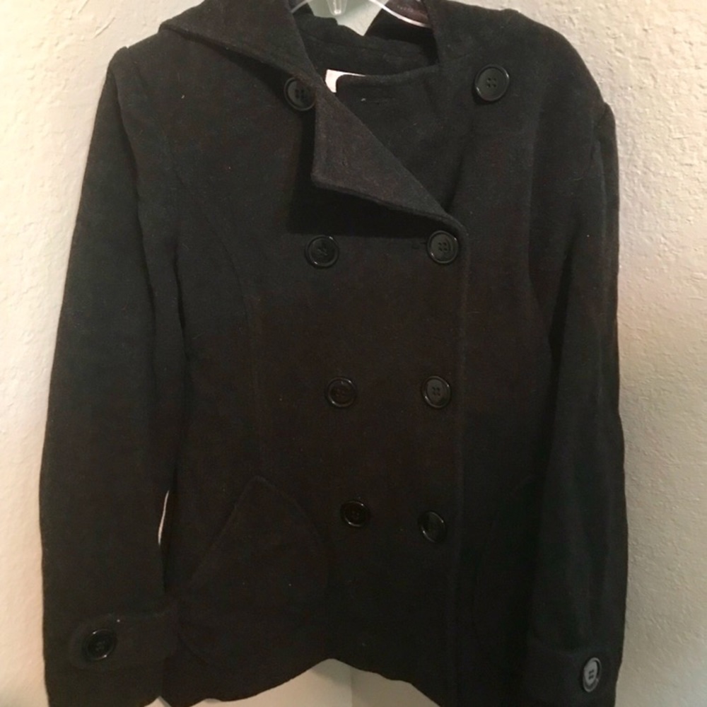 Charcoal grey almost black JLO brand pea coat sz L