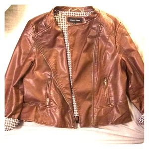 Brown, faux leather jacket from Wilson’s Leather