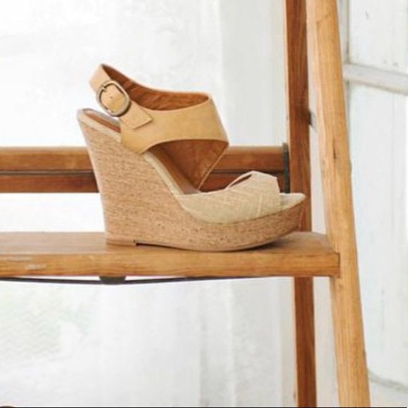 Perfect Tan Peep Toe Platform Cork Wedge Sandal - Picture 2 of 5