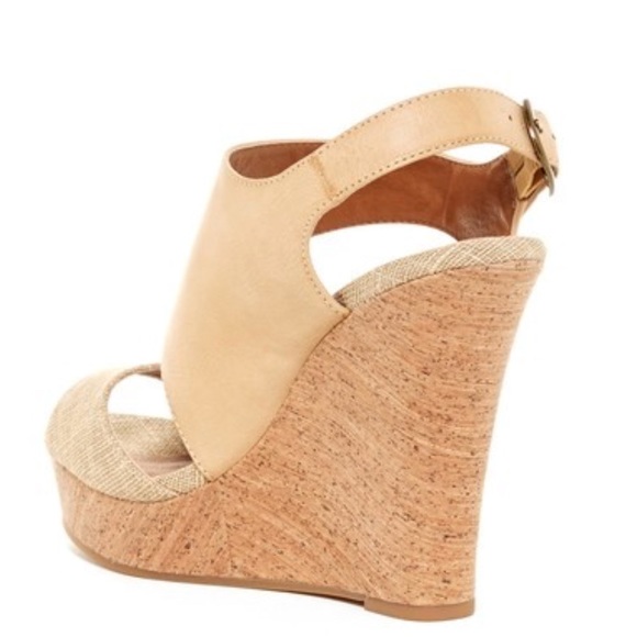 Perfect Tan Peep Toe Platform Cork Wedge Sandal - Picture 4 of 5