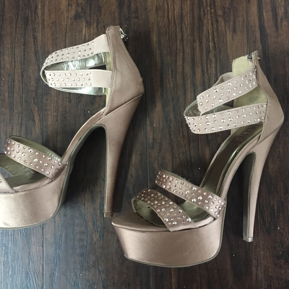 Mix No. 6 Shoes - Champagne and Rhinestone Platform Heels