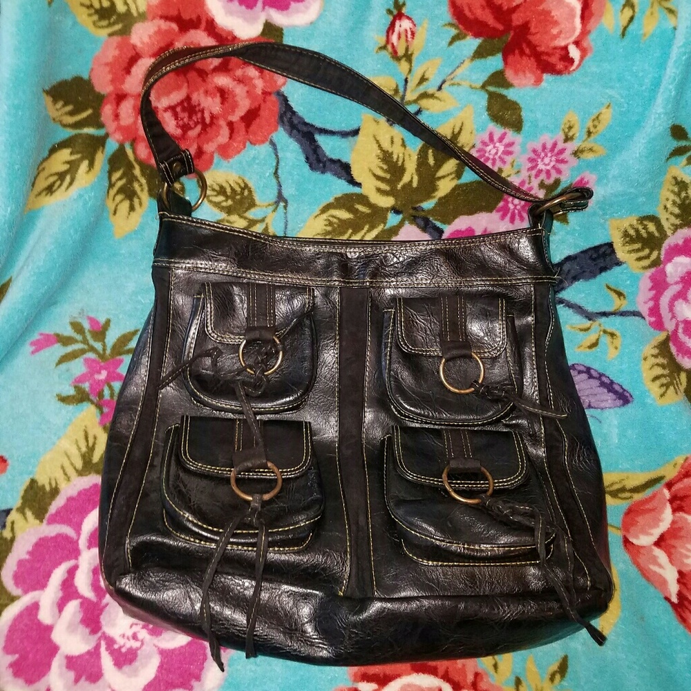 Brown leather pocket hobo shoulder bag candies