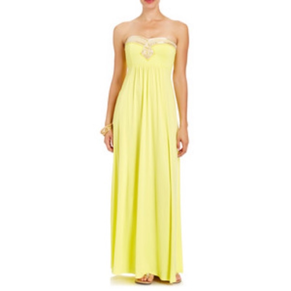 2b-Bebe Yellow Gold-Beaded MAXI Dress