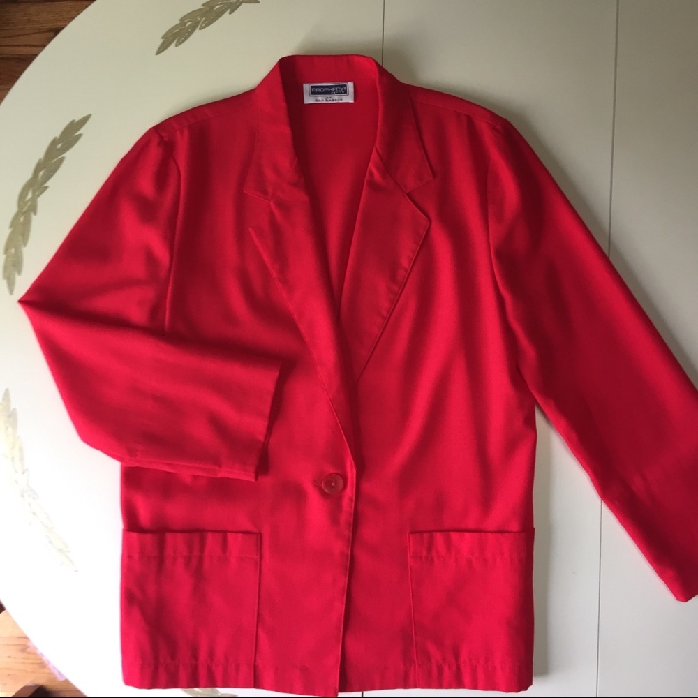 Vintage 80s/90s red rayon/poly blend blazer jacket