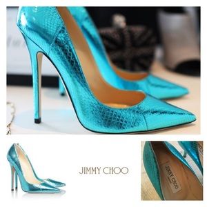 New Jimmy Choo Metallic Blue Snakeskin Heels