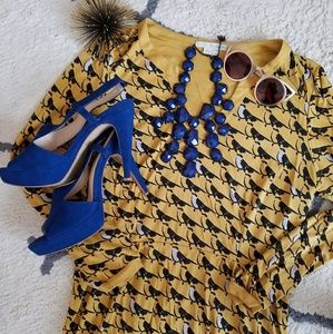 Yellow bird print dress