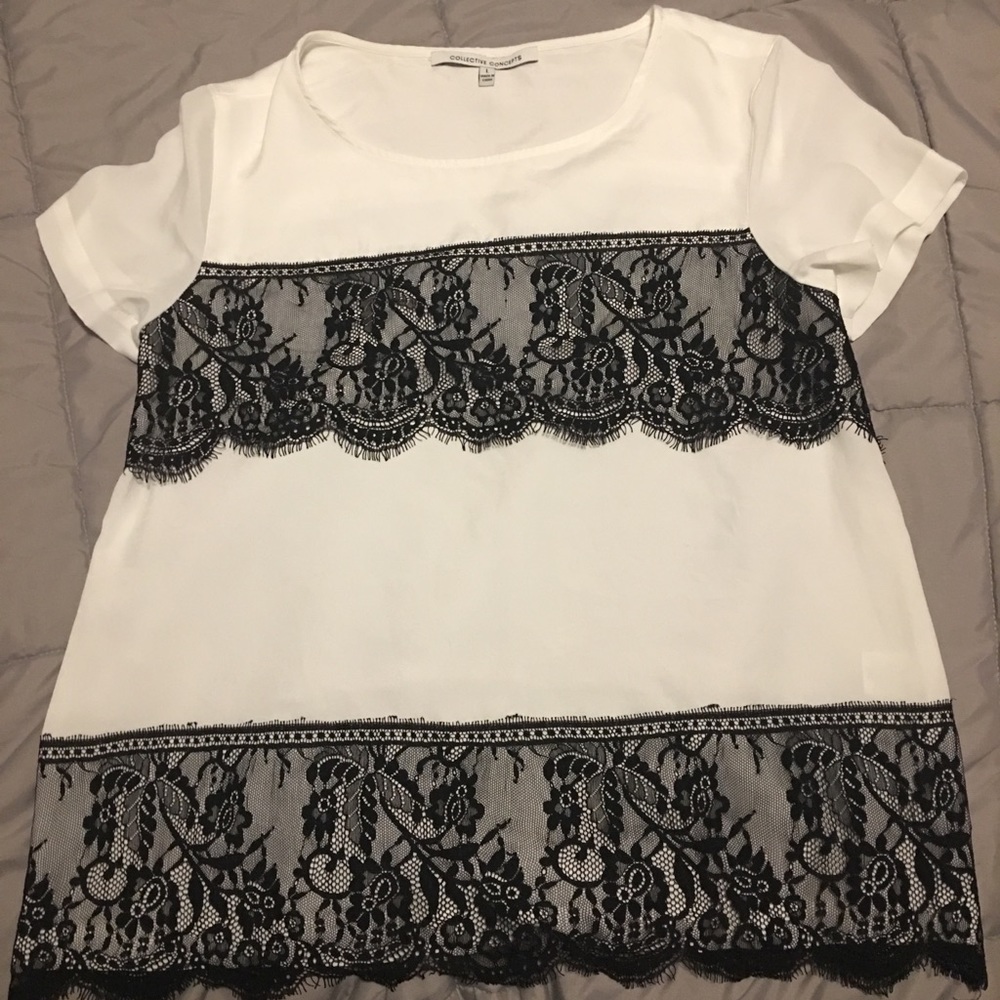 Collective Concepts white w/ black lace detail