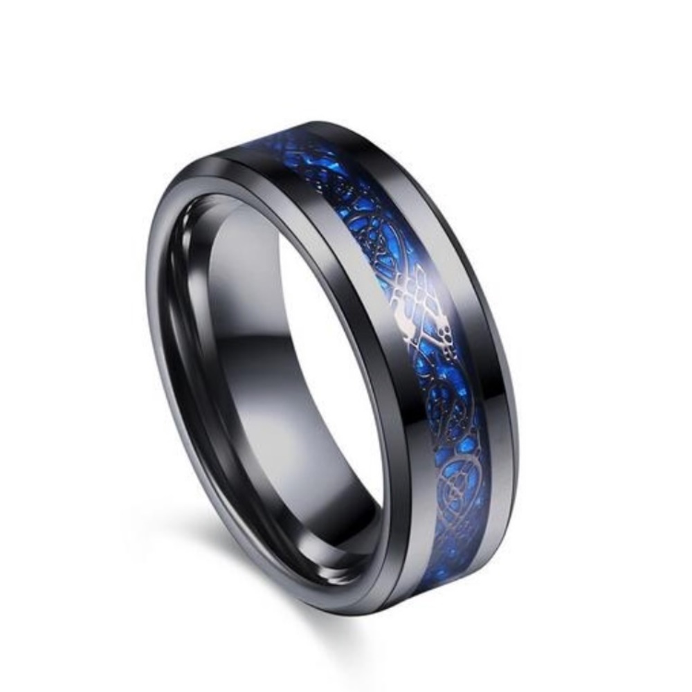 🖤💙Mens Titanium Dragon Steel Band Ring💙🖤