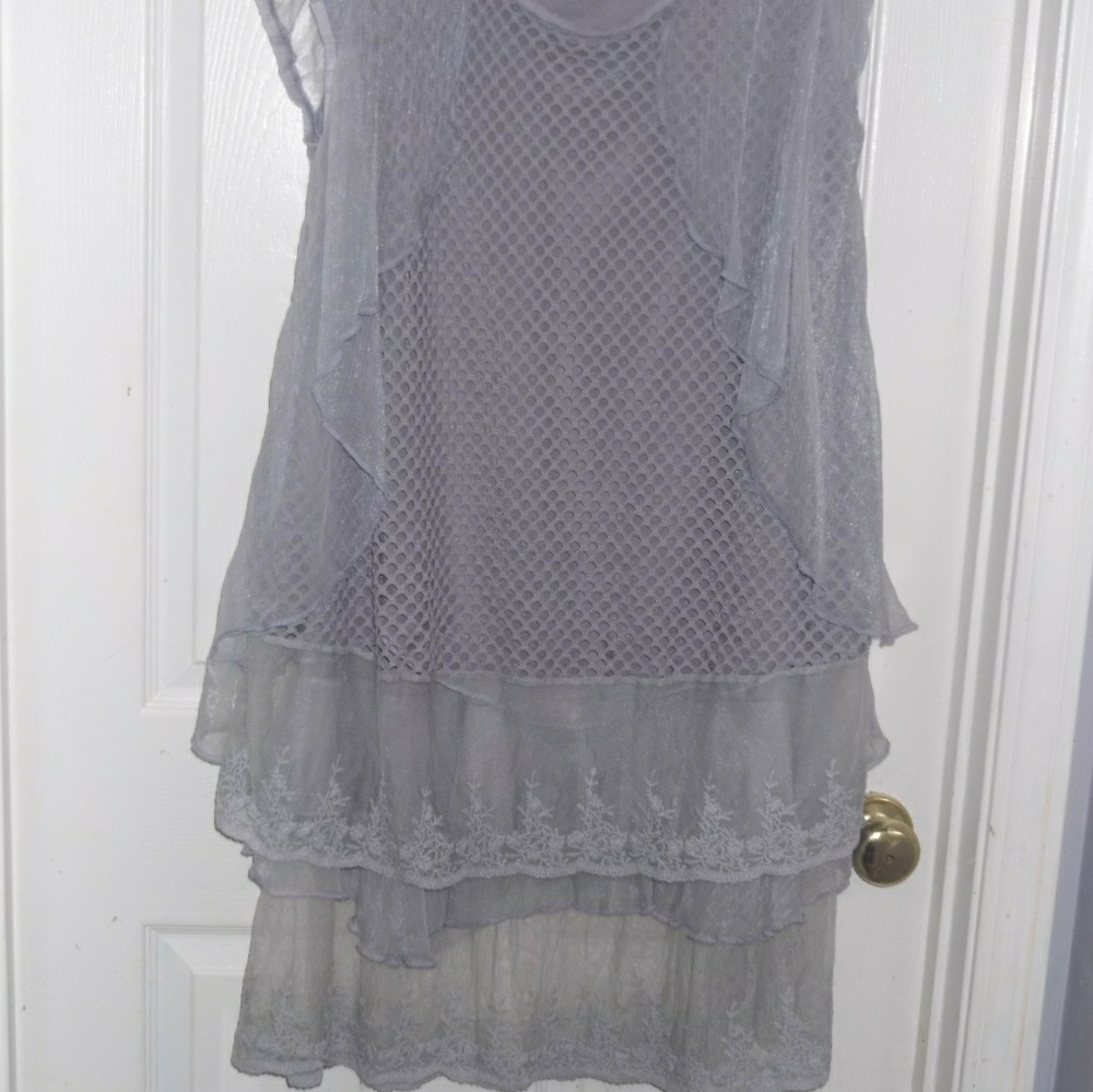Light gray layered tunic. Beautiful detail.