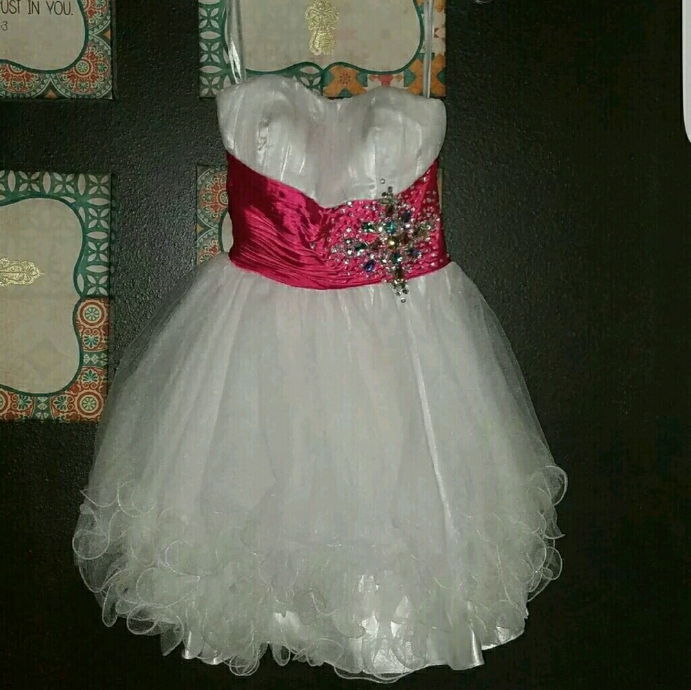 White/Pink formal dress/gown Homecoming/prom
