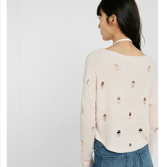 Express Pink Destroyed Knit Sweater - Picture 2 of 8