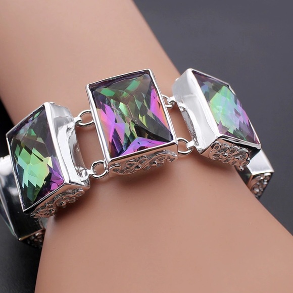 Jewelry - NEW Mystic Fire Silver Statement Bracelet Jewelry