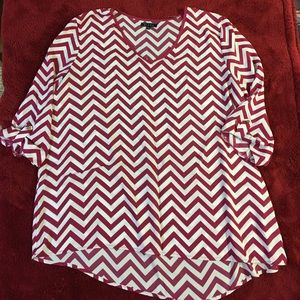 Red and white chevron blouse by Kiara in a XXL