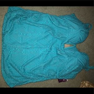 Teal mash tankini swim top