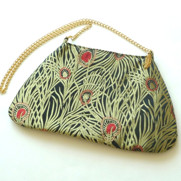 Shoulder Bag Gold Red Black India Metallic Hand Made OOAK Wedding NYE Christmas - Picture 2 of 5