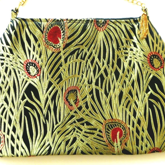 Shoulder Bag Gold Red Black India Metallic Hand Made OOAK Wedding NYE Christmas - Picture 4 of 5