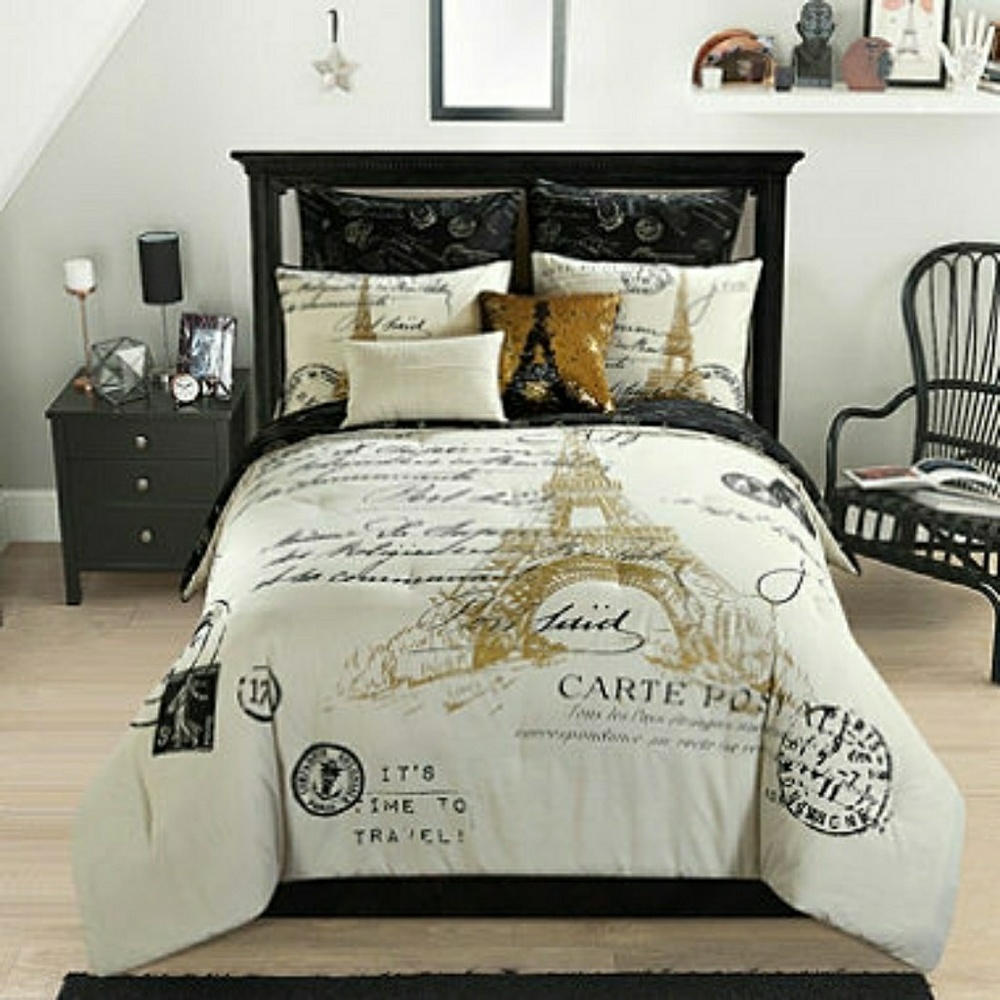 ✅SOLD Black/gold Eiffel Tower Full Comforter Set