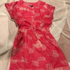 Gap pink and white gathered waist dress