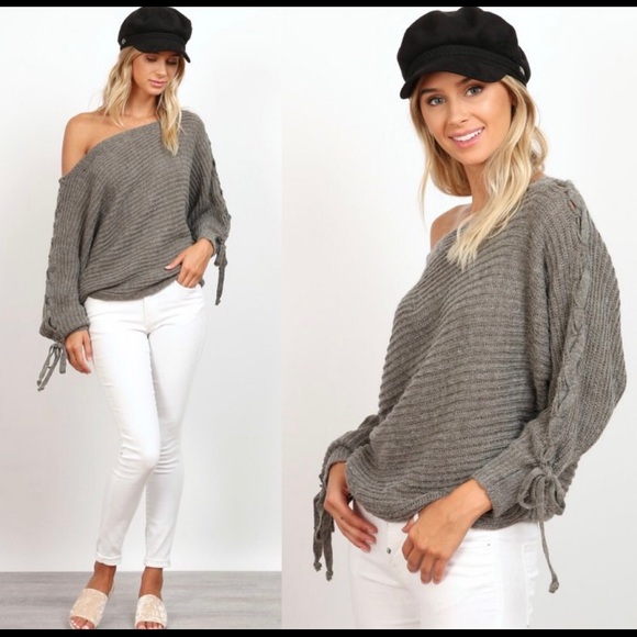 Sweaters - 🛍SALE🛍 Lace Up Off Shoulder Detail Sweater