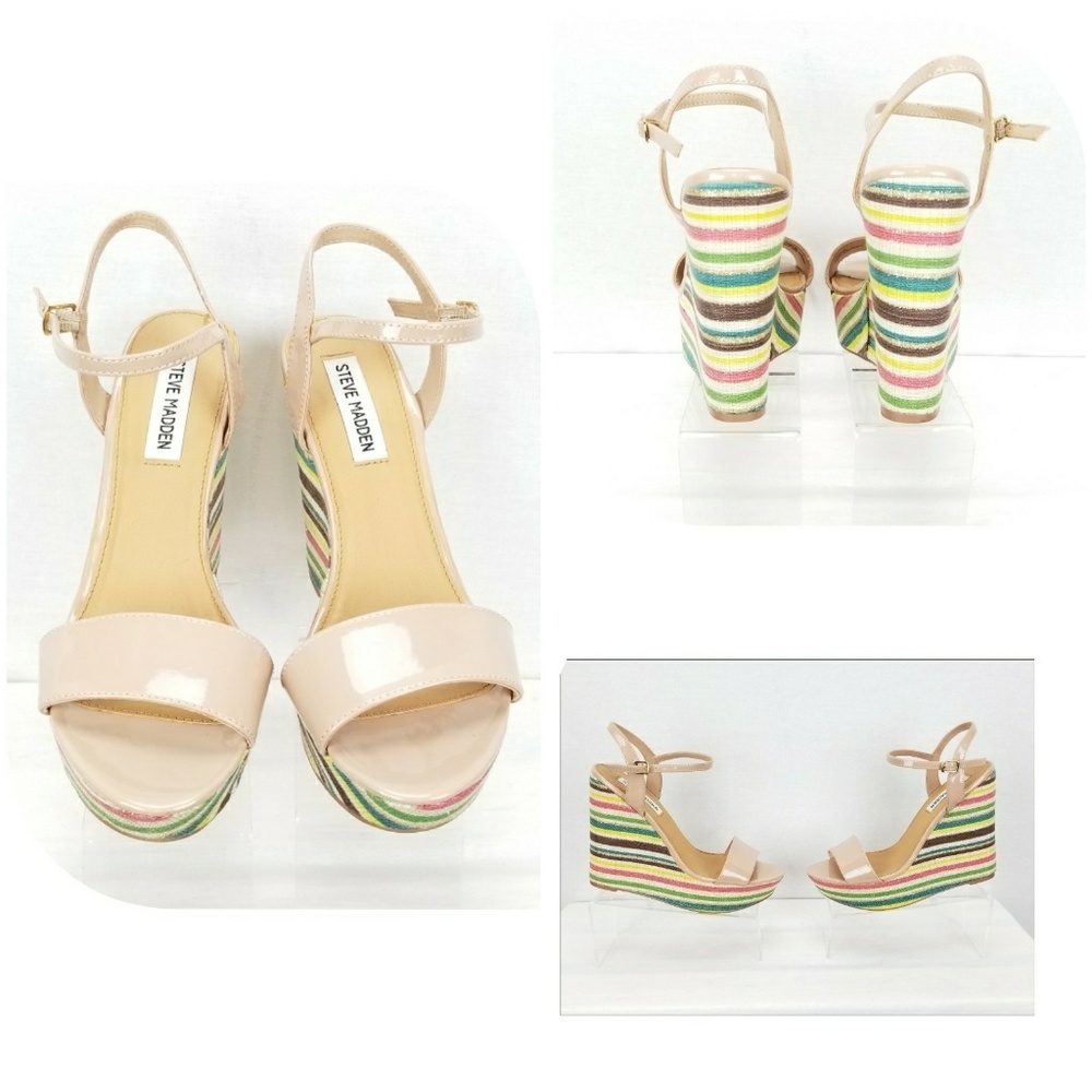 STEVE MADDEN SOPHIA NUDE STRAPPY CASUAL WEDGES