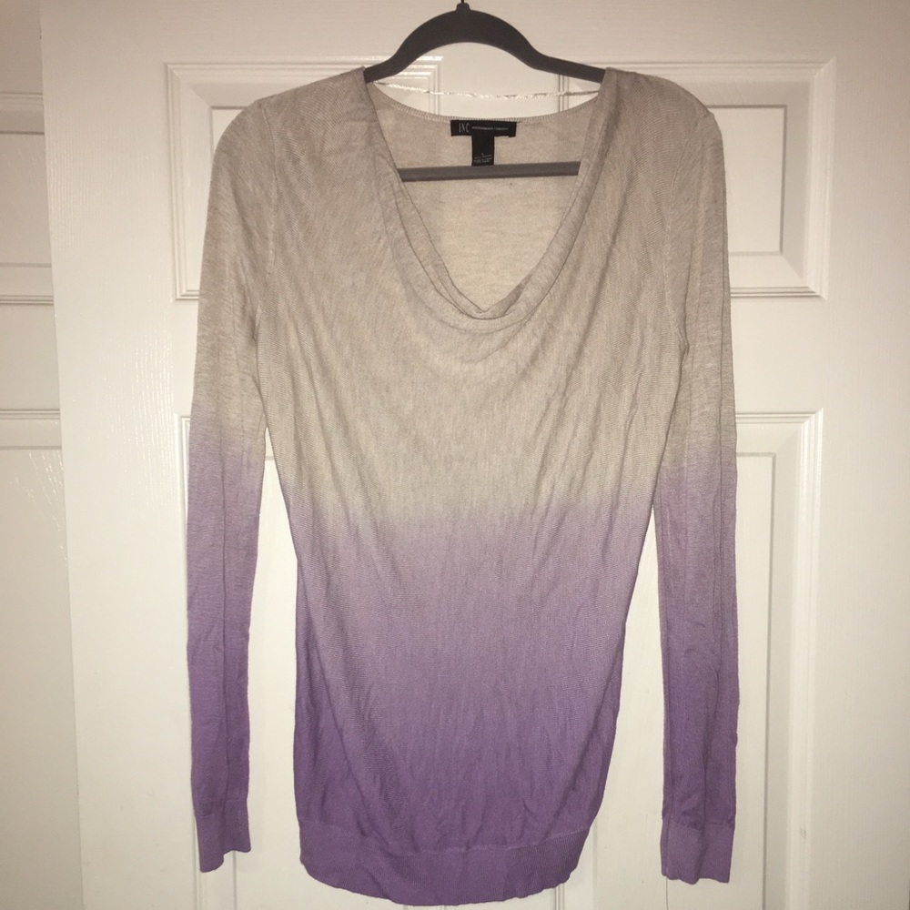 INC cowl neck sweater ombré in purple and gray