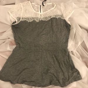 Kensie grey peplum with white lace inset