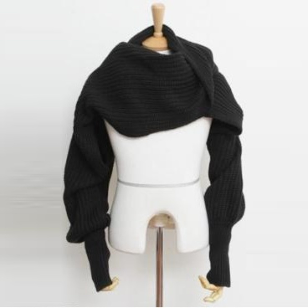Unisex Warm Knit Scarf Sweater Shawl w/ Sleeves - Picture 2 of 5