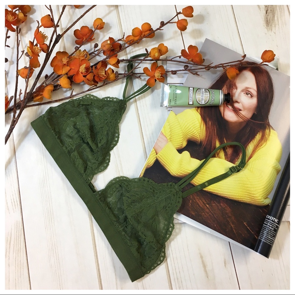 Olive lace bralette with adjustable straps - Picture 2 of 5